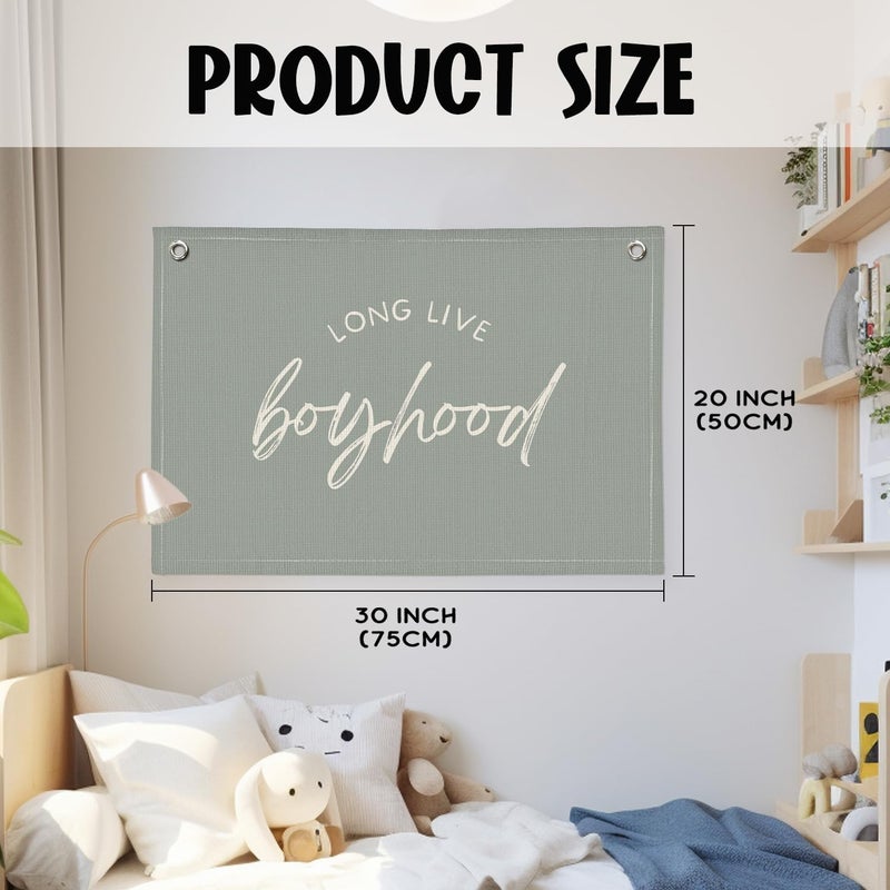 Wheatwin Long Live Boyhood Banner - Boys & Toddler Boy Room Decor - Linen Canvas Wall Hanging Flag - Image 4